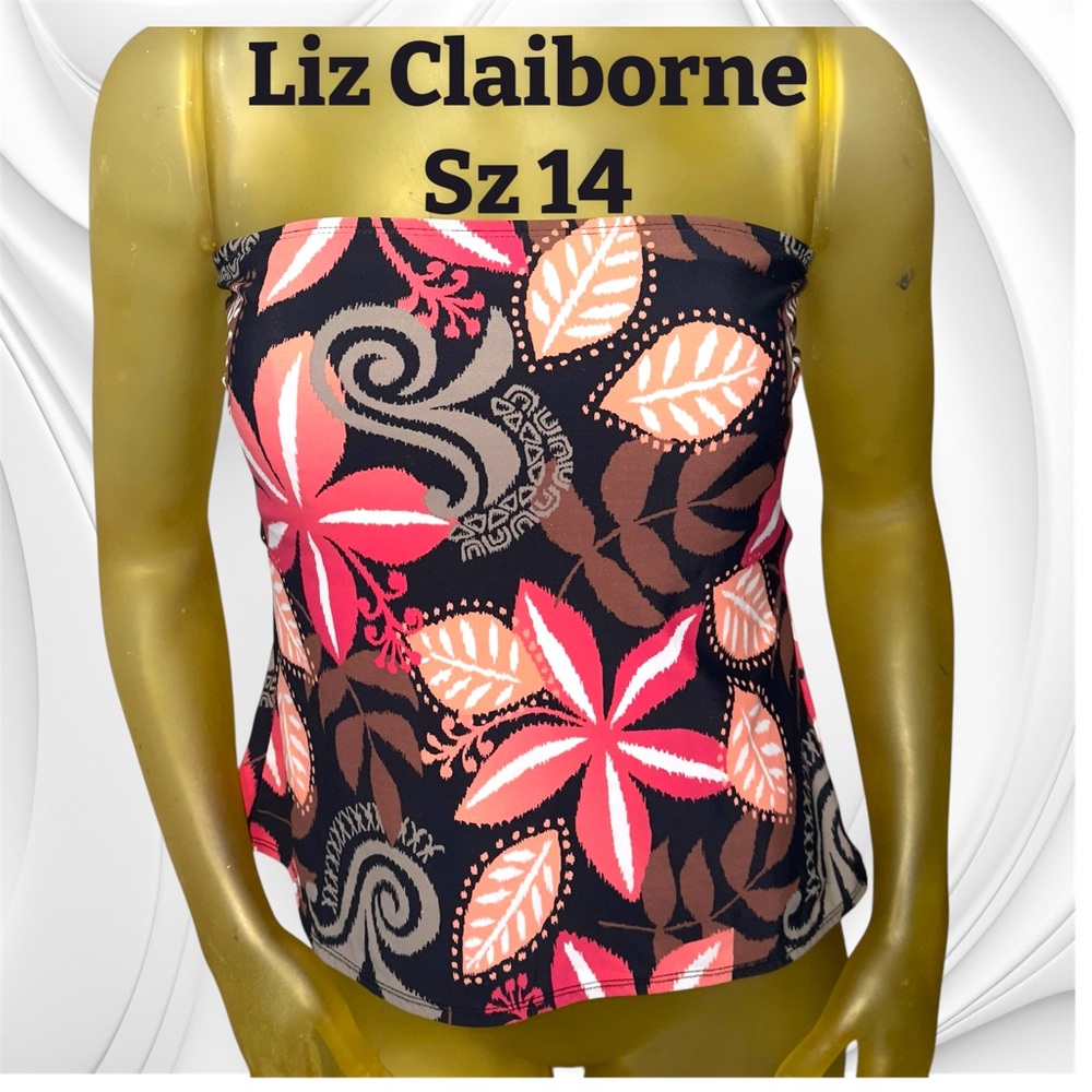Liz Claiborne Women's Strapless Swim Top - Multicolor Floral Sz 14. EUC.
